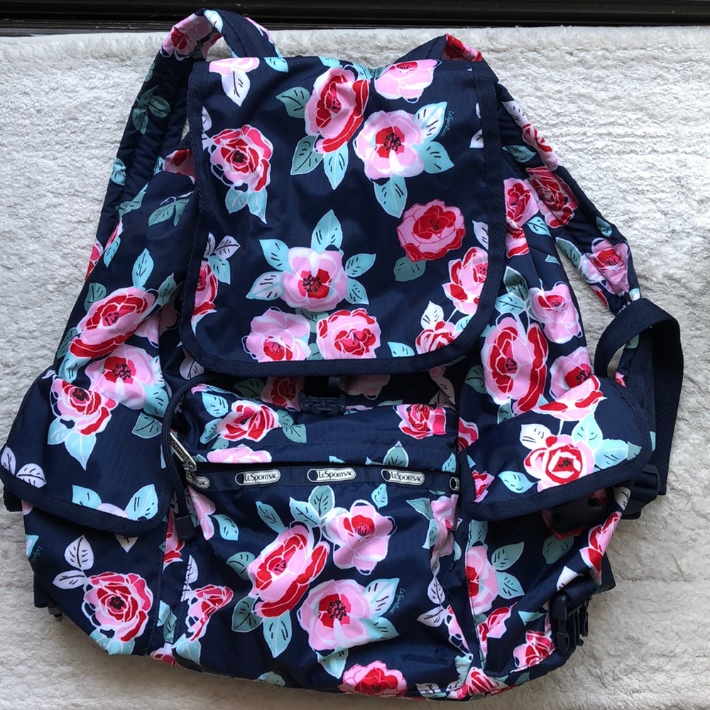 LeSportsac Navy Rose Voyager Backpack